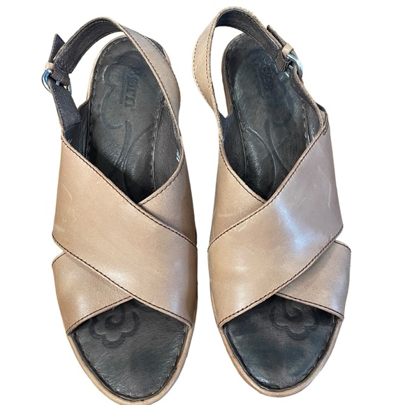 BORN Emmy Leather Wedge Sandals Brown Boho Heels Strappy Festival Ankle Strap 10 - Picture 2 of 11